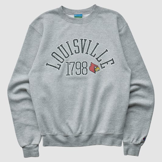 Louisville Cardinals Champion 2010s Pullover Sweatshirt - Heather Gray - XS by Fanatics Real Vintage