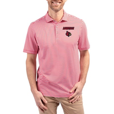  Louisville Cardinals Cutter & Buck Virtue Recycled Stripe Featherlight Pique Polo - Red