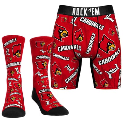  Louisville Cardinals Rock Em Socks All-Over Underwear and Crew Socks Combo Pack