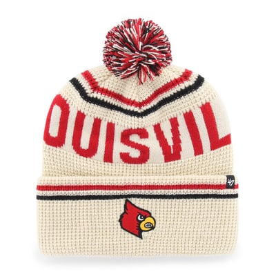  Louisville Cardinals '47 Unisex Quattrle Waffle Cuffed Knit Hat with Pom - Cream