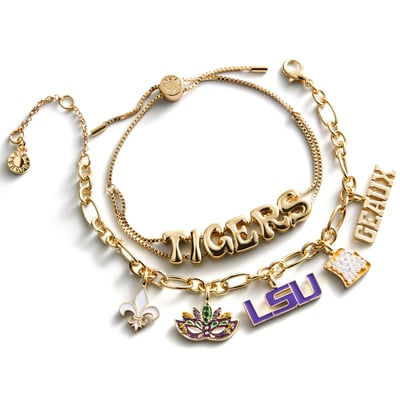 LSU Tigers BaubleBar Two-Piece Delicate Charm & Slogan Bracelet Set