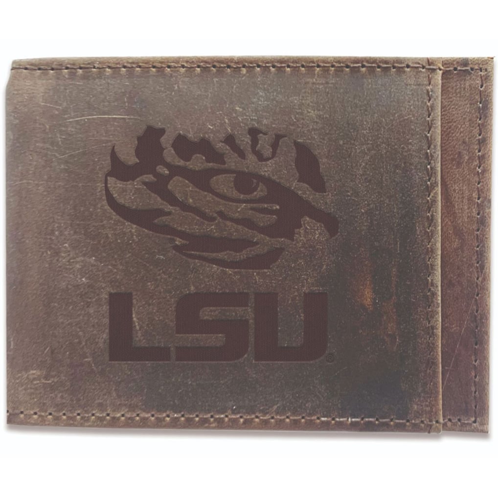 LSU Tigers Bifold Leather Wallet - Brown