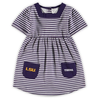 LSU Tigers Little King Girls Toddler Square Neck Striped Dress - Purple