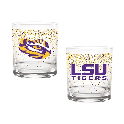Indigo Falls LSU Tigers Confetti Rocks Glass Set of 2

