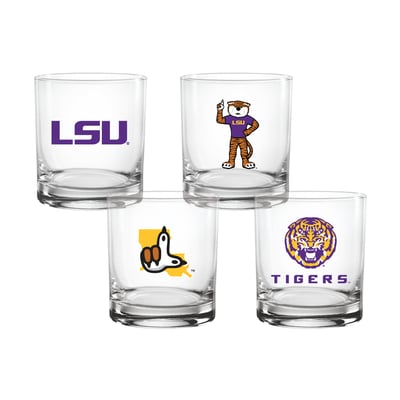  LSU Tigers Indigo Falls Core 4-Pack Collectors Rocks Glass Set