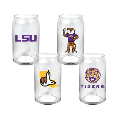  LSU Tigers Indigo Falls Core Collectors Glass Can 4-Pack Set