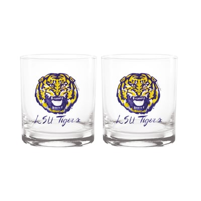  LSU Tigers Indigo Falls Laura Wilcox Mascot Rocks Glass Set of 2