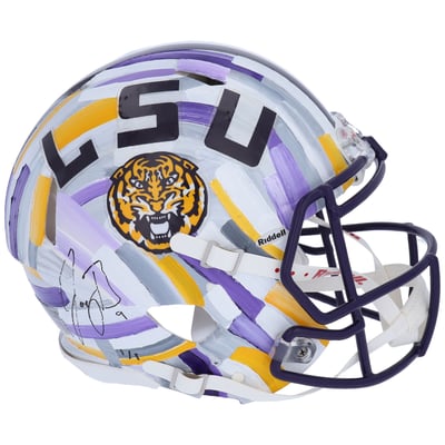 Joe Burrow LSU Tigers Fanatics Authentic Autographed White Riddell Authentic Helmet - Hand-Painted Art by Charlie Turano III