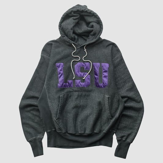 LSU Tigers Champion 2000s Hooded Pullover Sweatshirt - Dark Heather Gray - S by Fanatics Real Vintage