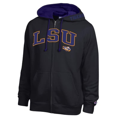 LSU Tigers Champion Arch Logo Full-Zip Fleece Hoodie - Black