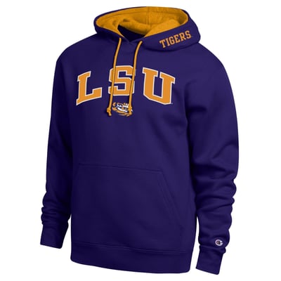  LSU Tigers Champion Arch Tackle Twill Hoodie - Purple