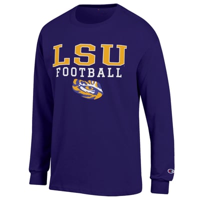 LSU Tigers Champion Football Stack Long Sleeve T-Shirt - Purple