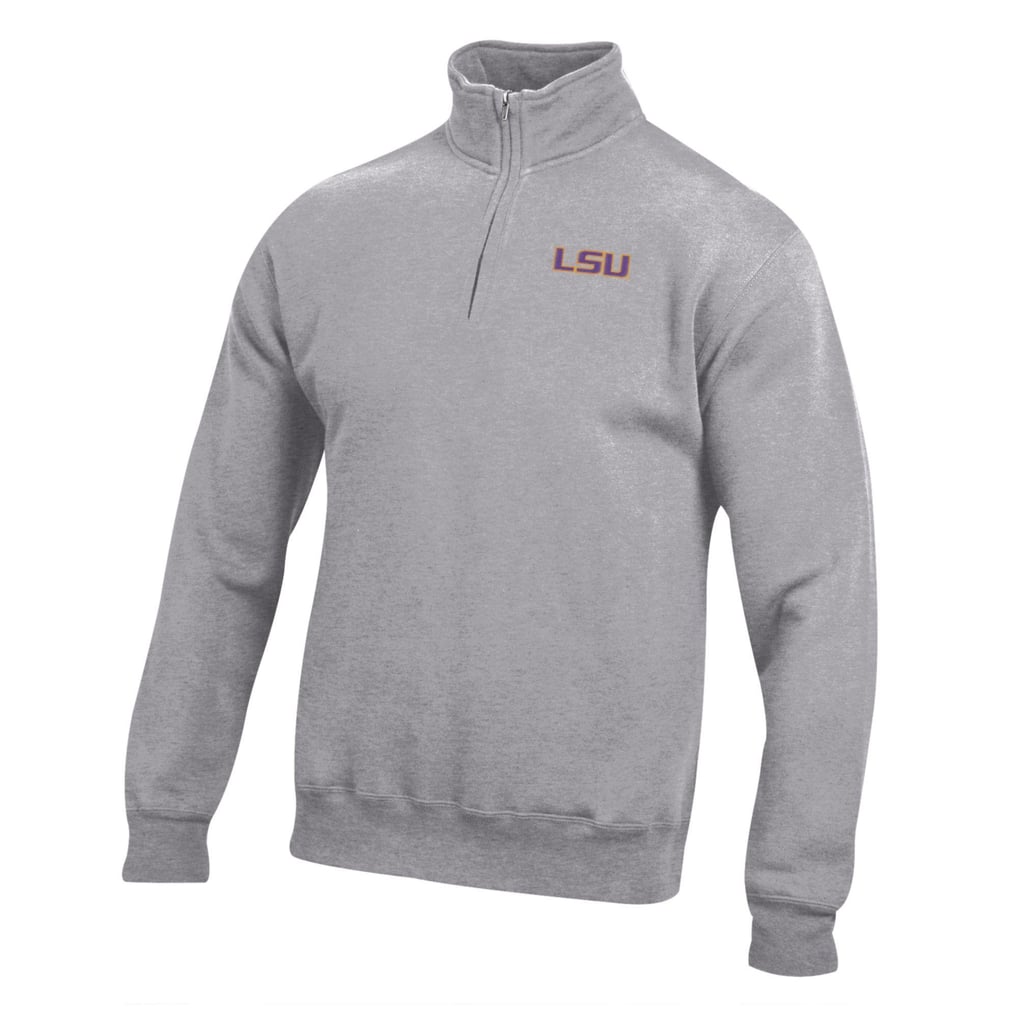 LSU Tigers Big Cotton Quarter-Zip Pullover Sweatshirt - Gray