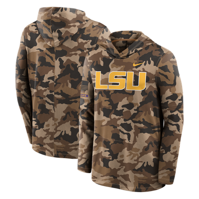 LSU Tigers Nike 2026 Military Appreciation Sideline Dri-FIT Hooded Long Sleeve T-Shirt - Camo