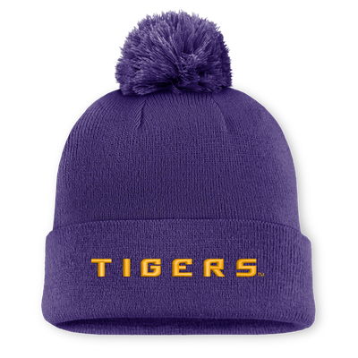  LSU Tigers Nike Peak Cuffed Knit Hat With Pom - Purple