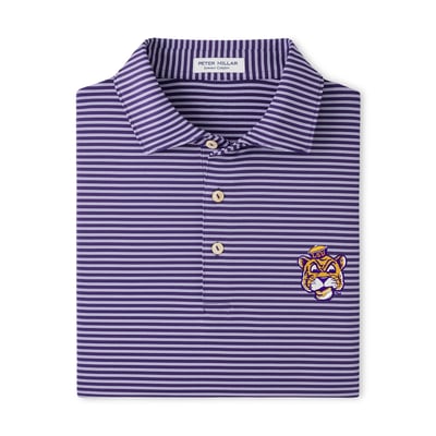  LSU Tigers Peter Millar Tiebreaker Performance Jersey Stripe Polo - Purple