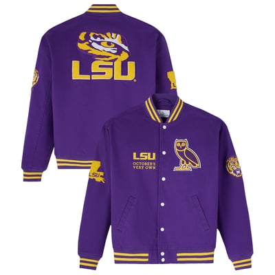  OVO x LSU Tigers Time To Shine Full-Snap Varsity Jacket - Purple