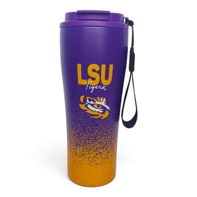 LSU Tigers Pegasus 20oz Splatter Script Stainless Steel ProSip Coffee Cup with Strap