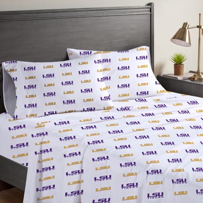 LSU Tigers Pegasus Four-Piece Queen Sheet Set