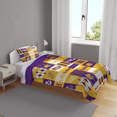 LSU Tigers Pegasus Patchwork Plaid Two-Piece Twin/Twin XL Bed in a Bag Set