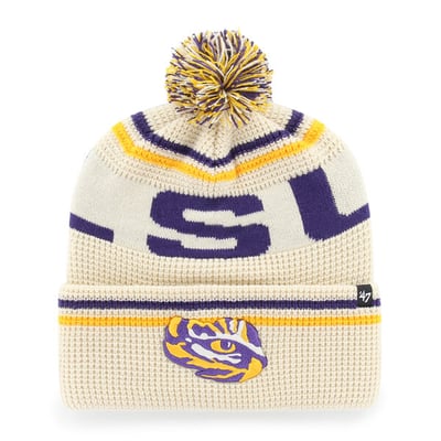  LSU Tigers '47 Unisex Quattrle Waffle Cuffed Knit Hat with Pom - Cream