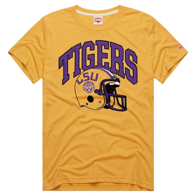 LSU Tigers Homage Unisex Retro Helmet Tri-Blend T-Shirt - Gold