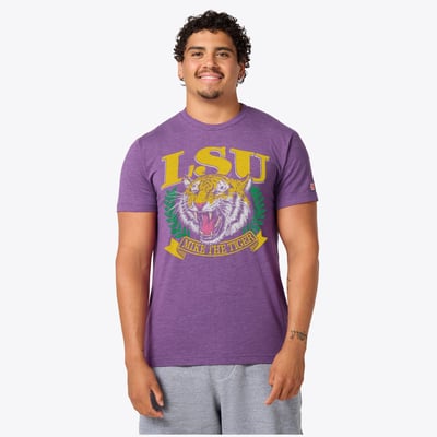LSU Tigers Homage Unisex Mike The Tiger Crest Tri-Blend T-Shirt - Purple
