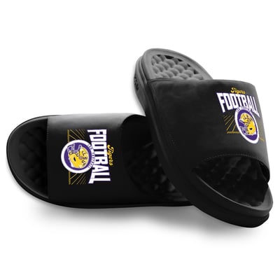 LSU Tigers ISlide Unisex Football Kickoff Motive Slide Sandals - Black