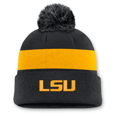 LSU Tigers Nike Unisex Primetime Stripe Cuffed Knit Hat with Pom - Black