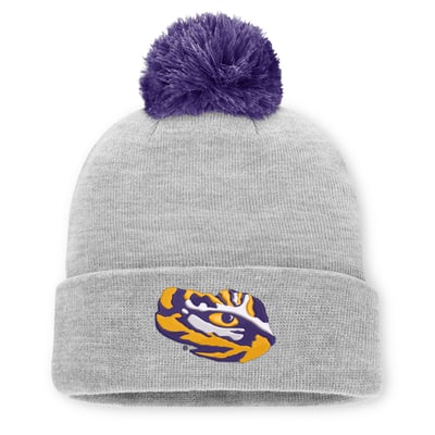 LSU Tigers Nike Unisex Primetime Script Cuffed Knit Hat with Pom - Heather Gray