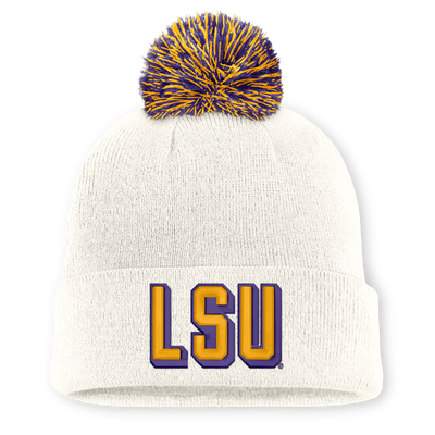 LSU Tigers Nike Unisex Letter Mascot Knit Hat with Pom - White