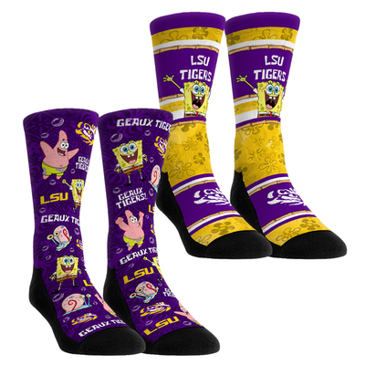  LSU Tigers Rock Em Unisex SpongeBob SquarePants Two-Pack Crew Socks Set - Purple