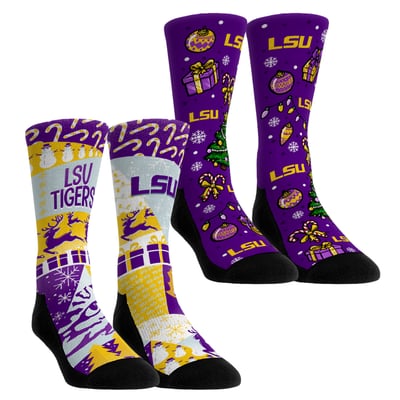 LSU Tigers Rock Em Socks Unisex Holiday Remix Crew Socks Two-Pack