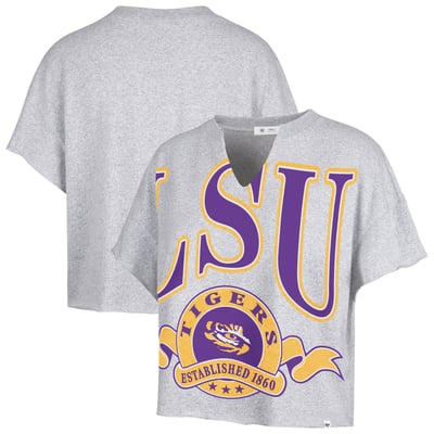  LSU Tigers '47 Women's Banners Out Oversized Notch-Neck T-Shirt - Heather Gray