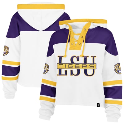  LSU Tigers '47 Women's Cut Thru Cropped Superior Lacer Pullover Hoodie - White