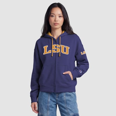 LSU Tigers Champion Women's Arch Full-Zip Fleece Hoodie - Purple