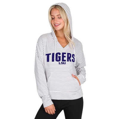  LSU Tigers Concepts Sport Women's French Terry Striped V-Neck Hoodie - White