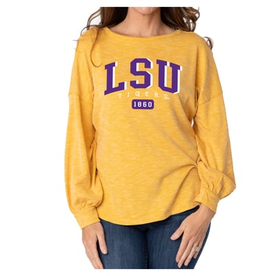 LSU Tigers Flying Colors Apparel Women's Josie Balloon Sleeve Long Sleeve Tunic T-Shirt - Gold
