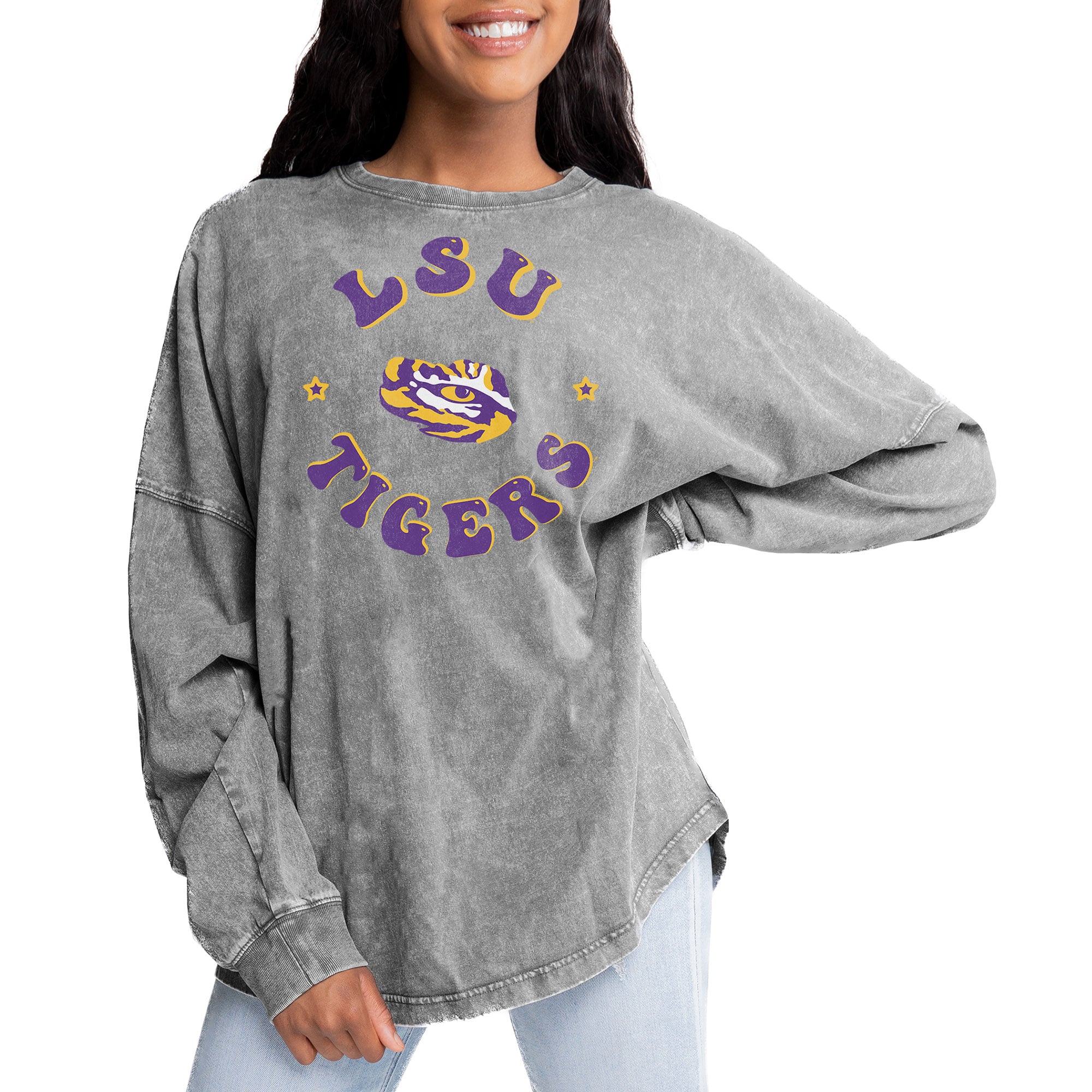 LSU Tigers Gameday Couture Women's Playing Around Faded Wash Oversized Long Sleeve T-Shirt - Gray