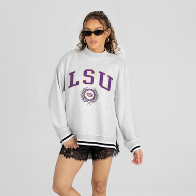 LSU Tigers Gameday Couture Women's Rally Point Contrast Stripe Mock Neck Sweatshirt - Gray