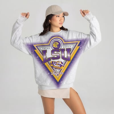 LSU Tigers Gameday Couture Women's Chasing Victory Rhinestone Spray Oversized Fleece Sweatshirt - Heather Gray