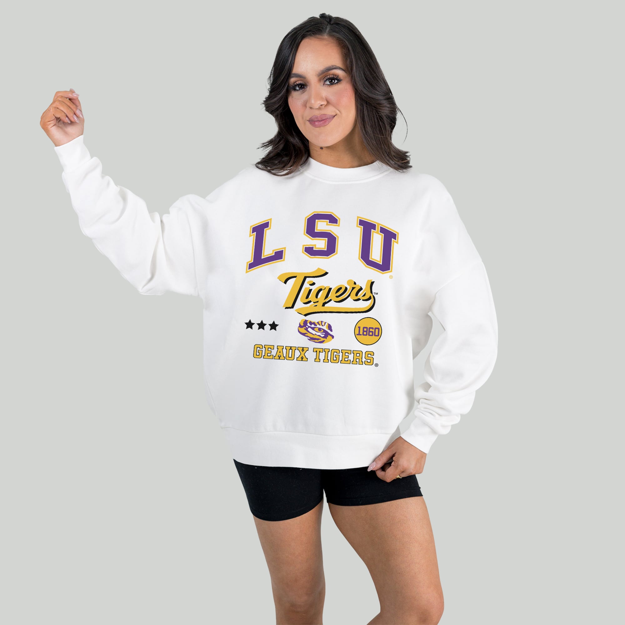 Women's Gameday Couture White LSU Tigers All We've Got Premium Fleece Drop Shoulder Pullover Sweatshirt