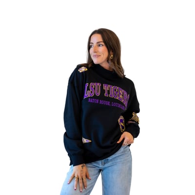 LSU Tigers Gameday Social Women's Patch Mockneck Sweatshirt - Black
