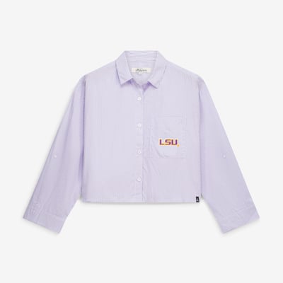  LSU Tigers Gameday Social Women's Cropped Striped Button-Down Shirt - Lavender
