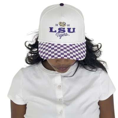 LSU Tigers Gameday Social Women's Albon Check 5-Panel Rope Adjustable Hat - White
