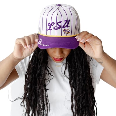LSU Tigers Gameday Social Women's Pinstripe Script Five-Panel Rope Adjustable Hat - White