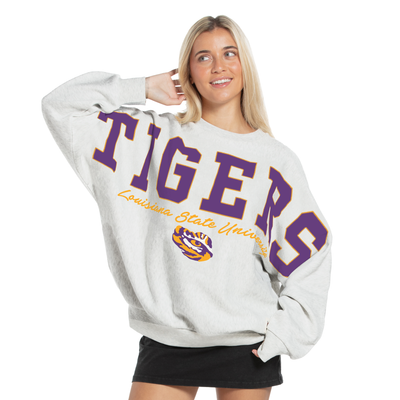 LSU Tigers Pressbox Women's Flannigan Oversized Fleece Sweatshirt - Heather Gray