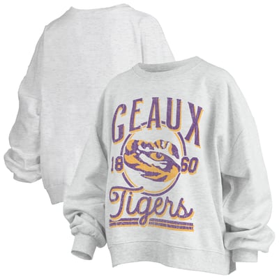 LSU Tigers Pressbox Women's Oversized Bravo Melange Janise Sweatshirt - Heather Gray