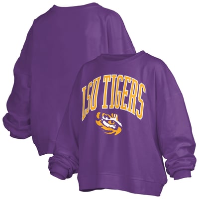 LSU Tigers Pressbox Women's Oversized Janise Arch Over Logo Fleece Sweatshirt - Purple