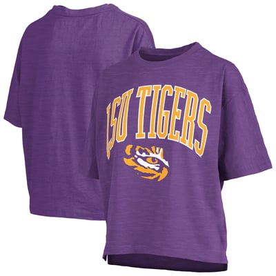 LSU Tigers Pressbox Women's Oversized Nelson Arch Over Logo Slub T-Shirt - Purple